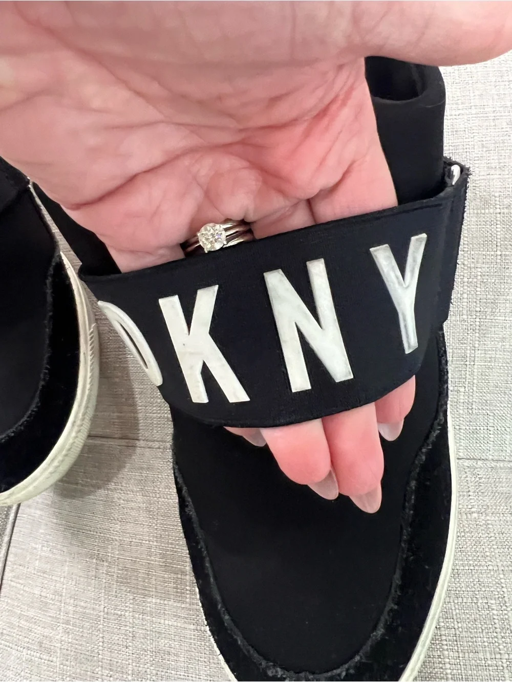 DKNY Black Slip-On Platform Sneakers with Logo Strap